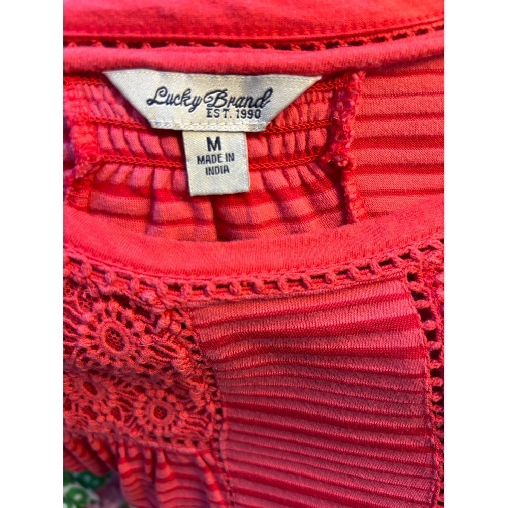 Lucky Brand Red Crochet Yoke Striped Knit Top – Women's Size Medium - Picture 2 of 6